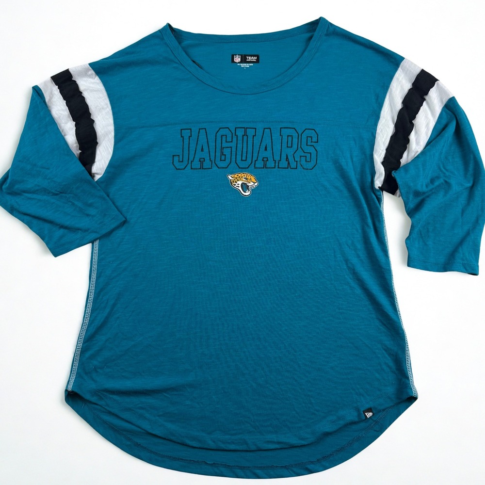 NFL Jacksonville Jaguars Shirt Womens L Teal 3/4 Sleeve Football Varsity Tee